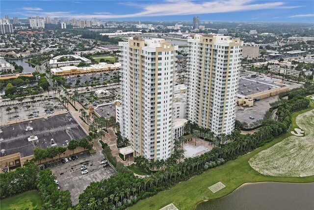 1755 E Hallandale Beach Blvd Unit 1608E, Hallandale Beach, FL 33009 - aerial overview of property's location with nearby urban area, a large body of water, and apartment complex