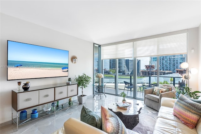 68 SE 6th St Unit 810, Miami, FL 33131 - living area featuring a wall of windows and tile patterned flooring