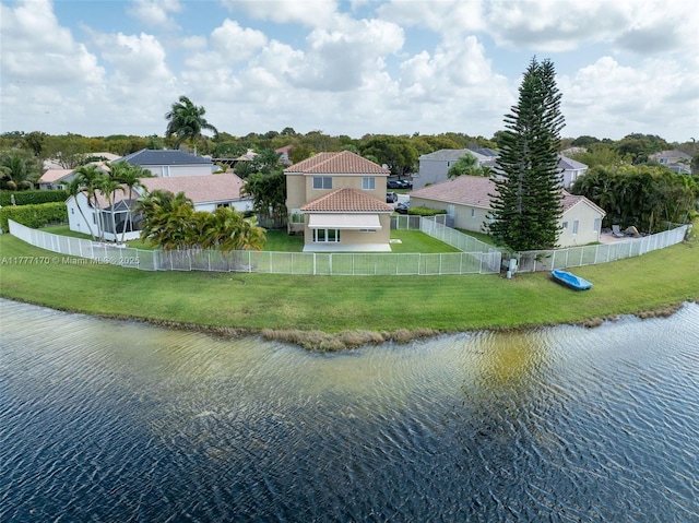 water view with a fenced backyard