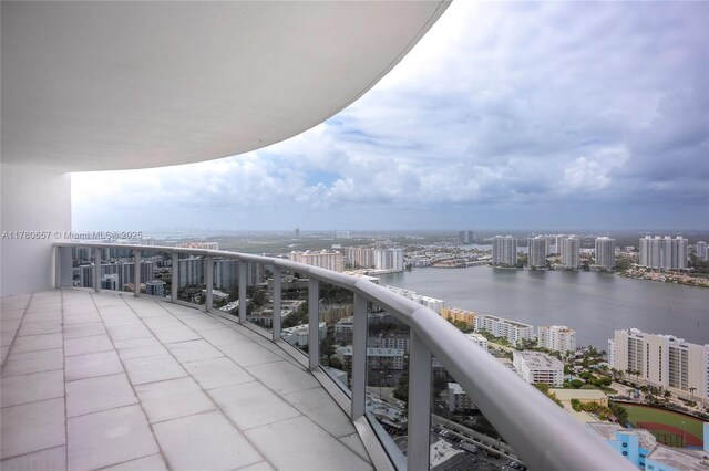city view featuring a water view and a view of the beach