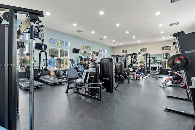 workout area with recessed lighting and visible vents