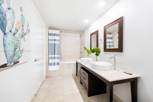 485 Brickell Ave Unit 4707, Miami, FL 33131 - full bathroom featuring recessed lighting, a sink, tile patterned flooring, and double vanity