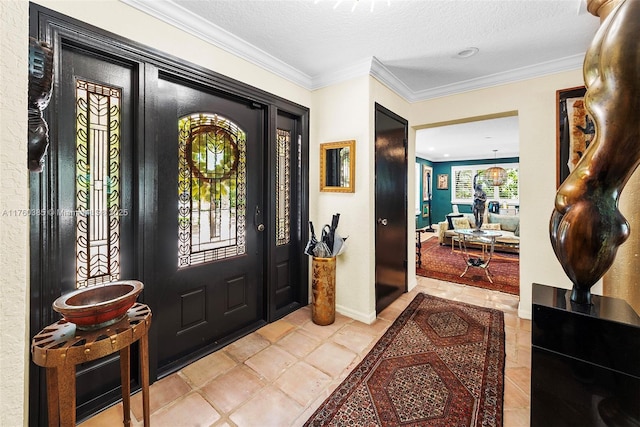 1414 Ferdinand St, Coral Gables, FL 33134 - entrance foyer with a textured ceiling and ornamental molding
