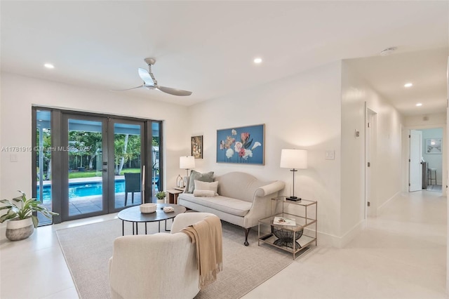 8360 SW 148th Dr, Palmetto Bay, FL 33158 - living room featuring a ceiling fan and recessed lighting