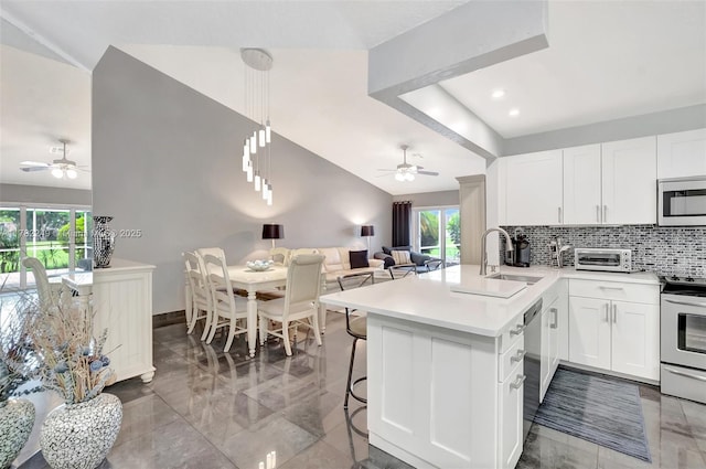 1237 NW 52nd Way, Deerfield Beach, FL 33442 - kitchen featuring marble finish floor, ceiling fan, a sink, and stainless steel appliances