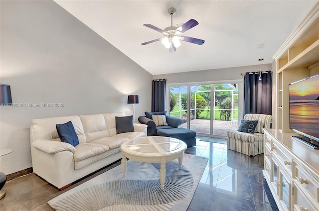 1237 NW 52nd Way, Deerfield Beach, FL 33442 - living area featuring ceiling fan and high vaulted ceiling