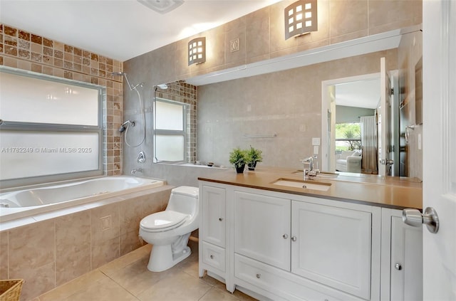 1237 NW 52nd Way, Deerfield Beach, FL 33442 - full bathroom featuring vanity, tile patterned flooring, toilet, tiled shower / bath combo, and tile walls