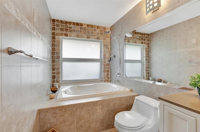1237 NW 52nd Way, Deerfield Beach, FL 33442 - full bathroom with tiled shower / bath combo, tile walls, and toilet