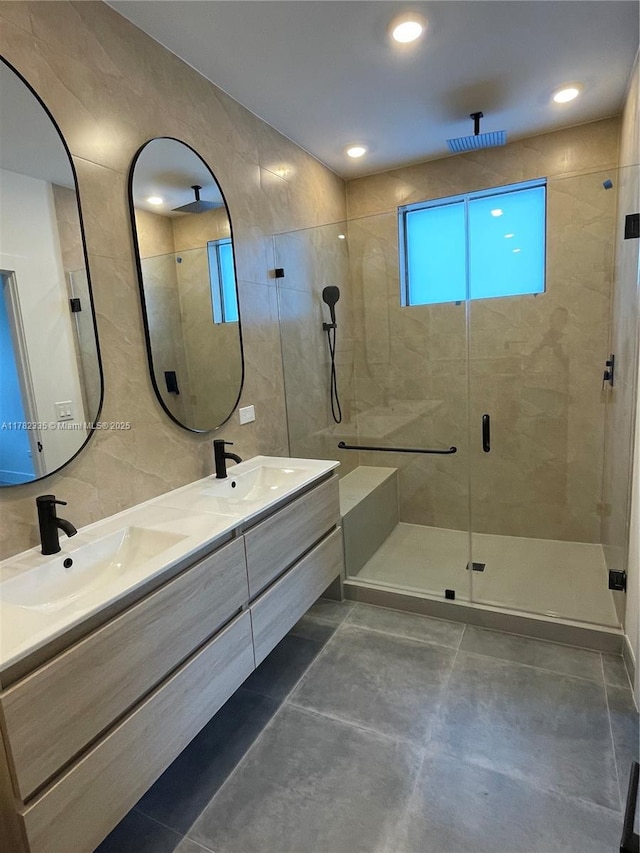 2735-2737 SW 2nd St, Miami, FL 33135 - full bathroom with a shower stall, double vanity, and a sink