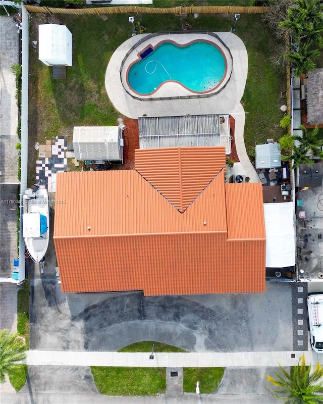aerial view of a pool area