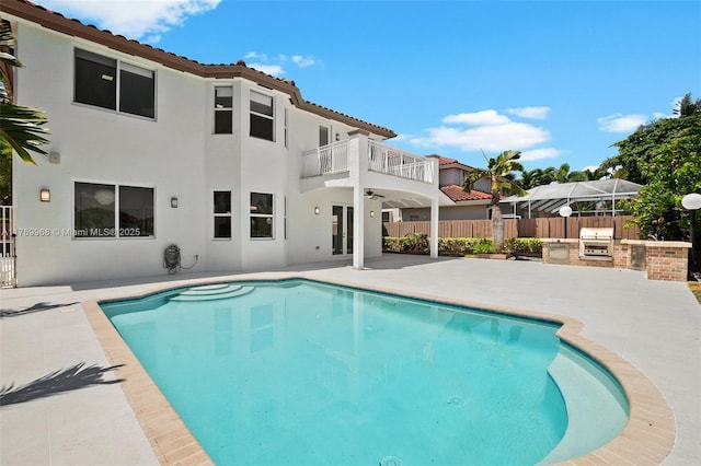 16477 SW 67th Ter, Miami, FL 33193 - view of swimming pool featuring area for grilling, fence, a patio area, and ceiling fan