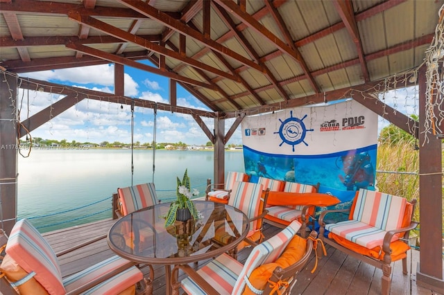 view of dock with a water view