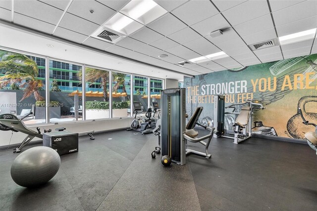 1750 N Bayshore Dr Unit 3106, Miami, FL 33132 - workout area featuring a paneled ceiling
