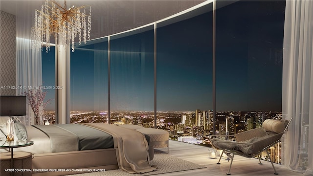 851 NE 1st Ave Ph 5500, Miami, FL 33132 - bedroom featuring wood finished floors and a view of city lights