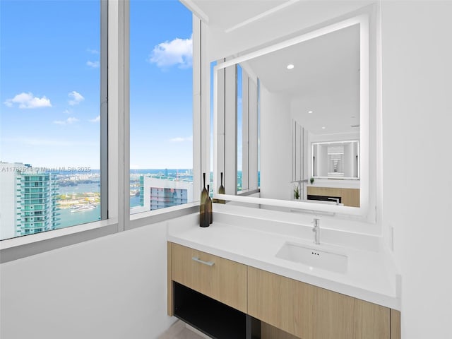 851 NE 1st Ave Ph 5500, Miami, FL 33132 - bathroom featuring a water view and vanity