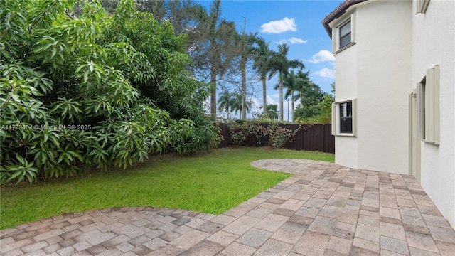 view of yard with a patio and a fenced backyard