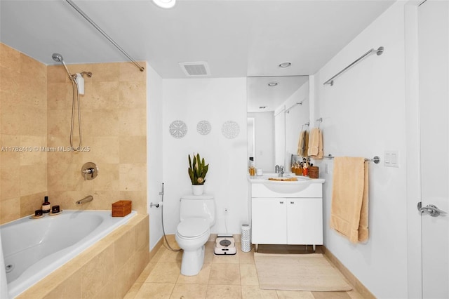 1850 S Ocean Dr Unit 1709, Hallandale Beach, FL 33009 - full bath with visible vents, toilet, vanity, tiled shower / bath combo, and tile patterned flooring