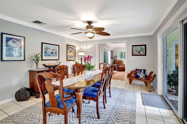 1780 SW 51st Ter, Plantation, FL 33317 - dining area featuring light tile patterned flooring, ceiling fan, ornamental molding, and baseboards