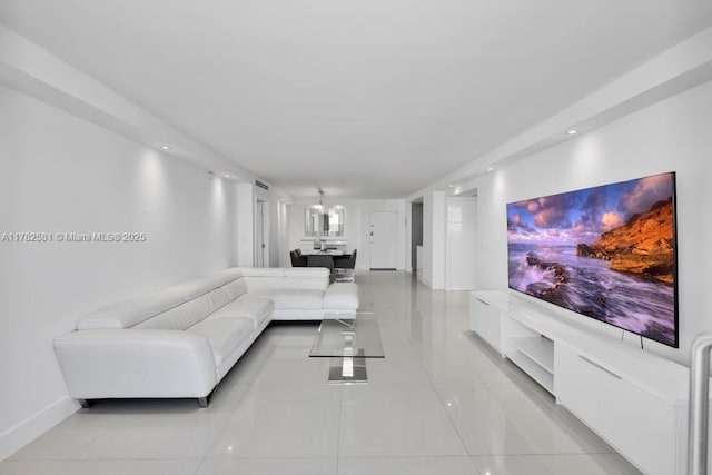 3140 S Ocean Dr Unit 1011, Hallandale Beach, FL 33009 - living area with recessed lighting, light tile patterned floors, and baseboards