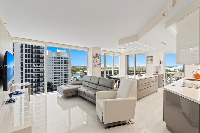 4779 Collins Ave Unit 1205, Miami Beach, FL 33140 - living room featuring floor to ceiling windows, a wealth of natural light, and a city view