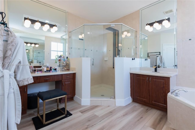 full bath featuring visible vents, a bath, and a stall shower