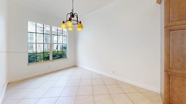 4713 Village Way, Davie, FL 33314 - empty room with a chandelier, ornamental molding, baseboards, and light tile patterned floors