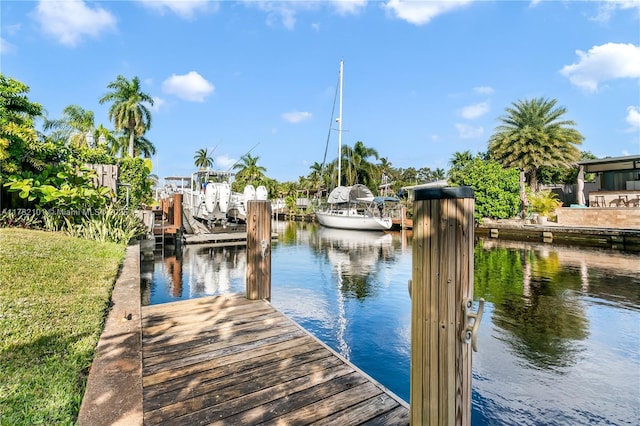 dock area with a water view