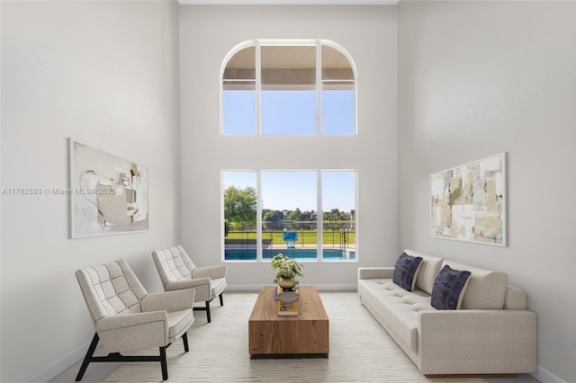 10972 Pine Lodge Trl, Davie, FL 33328 - living area with baseboards, a wealth of natural light, and a towering ceiling