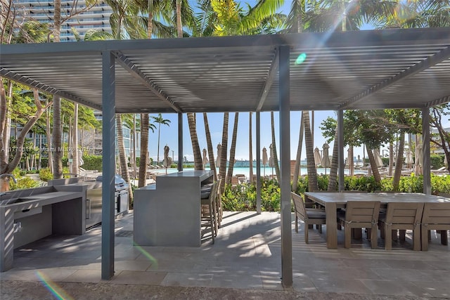 view of patio with outdoor dry bar