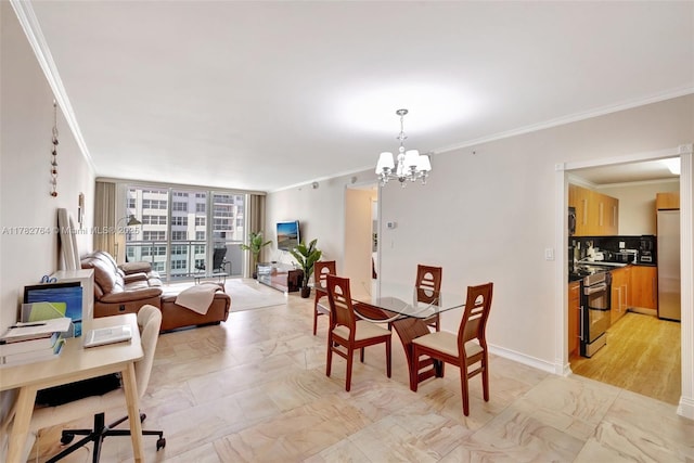 3001 S Ocean Dr Unit 1507, Hollywood, FL 33019 - dining room featuring ornamental molding and an inviting chandelier