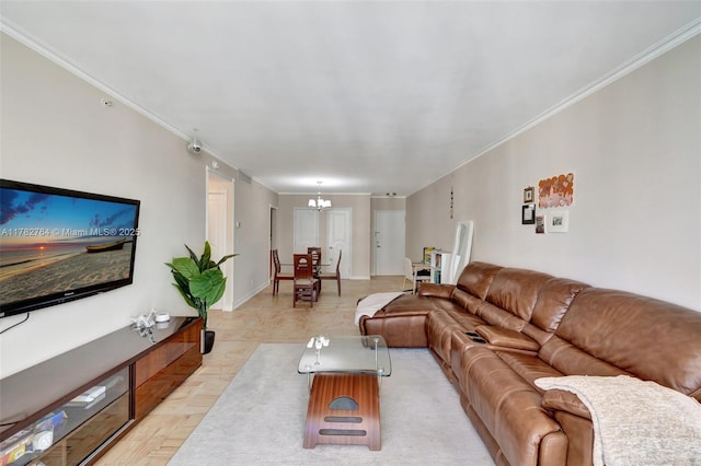 3001 S Ocean Dr Unit 1507, Hollywood, FL 33019 - living area featuring visible vents, crown molding, a notable chandelier, and baseboards