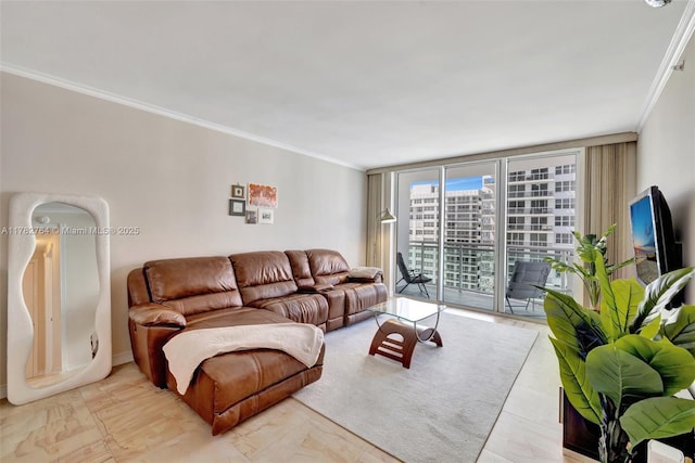 3001 S Ocean Dr Unit 1507, Hollywood, FL 33019 - living area featuring expansive windows and crown molding