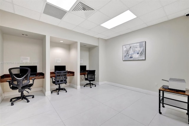 3001 S Ocean Dr Unit 1507, Hollywood, FL 33019 - home office featuring baseboards, visible vents, light tile patterned flooring, and a drop ceiling