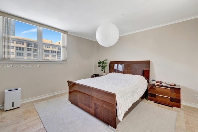 3001 S Ocean Dr Unit 1507, Hollywood, FL 33019 - bedroom featuring baseboards, ornamental molding, and marble finish floor