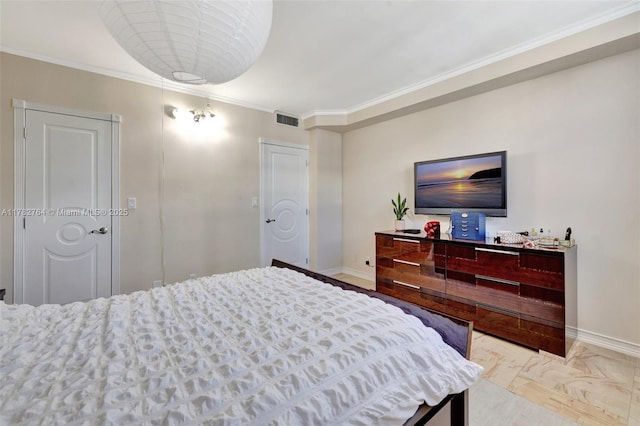 3001 S Ocean Dr Unit 1507, Hollywood, FL 33019 - bedroom featuring baseboards, visible vents, and crown molding