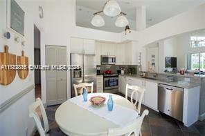 kitchen featuring a peninsula, white cabinets, and stainless steel appliances