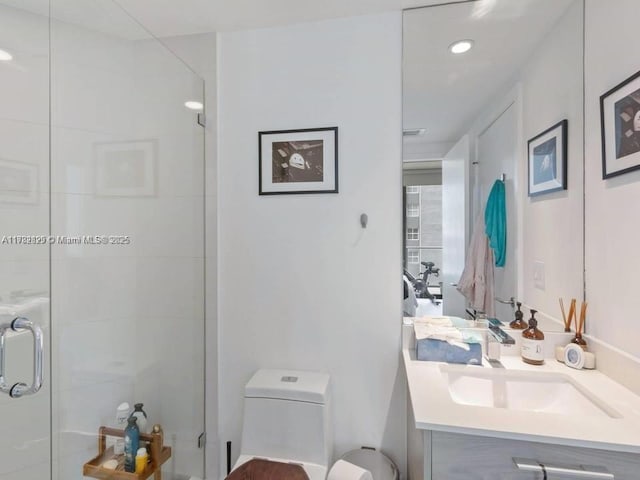 1300 S Miami Ave Unit 2001, Miami, FL 33130 - full bathroom featuring vanity, a stall shower, and recessed lighting