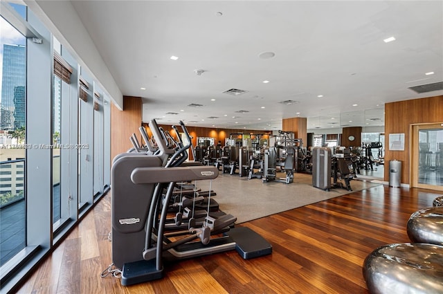 1300 S Miami Ave Unit 2001, Miami, FL 33130 - workout area with recessed lighting and wood finished floors
