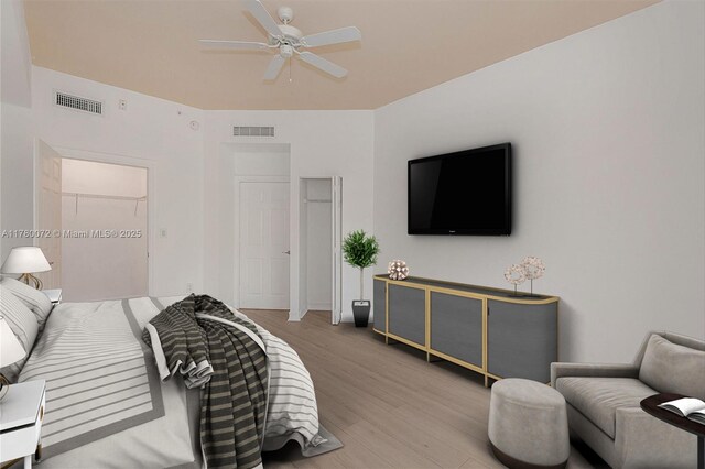 3001 NE 185th St Unit 336, Aventura, FL 33180 - bedroom with visible vents, ceiling fan, baseboards, and wood finished floors