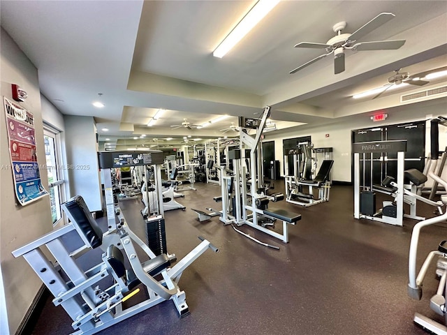 3001 NE 185th St Unit 336, Aventura, FL 33180 - gym with visible vents, ceiling fan, and baseboards