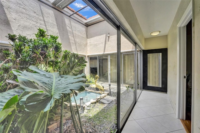 exterior space with a skylight