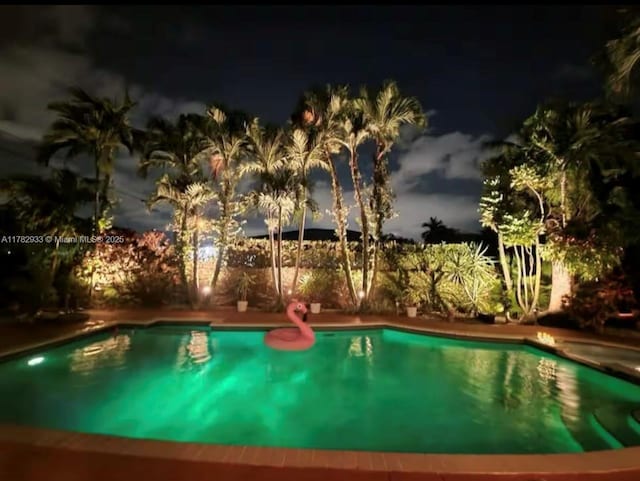 pool at night with an outdoor pool