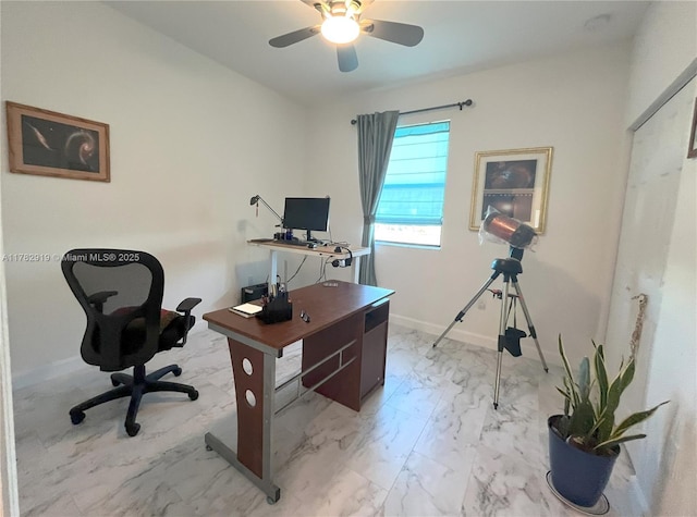 20900 NE 2nd Ct, Miami, FL 33179 - office with marble finish floor, ceiling fan, and baseboards