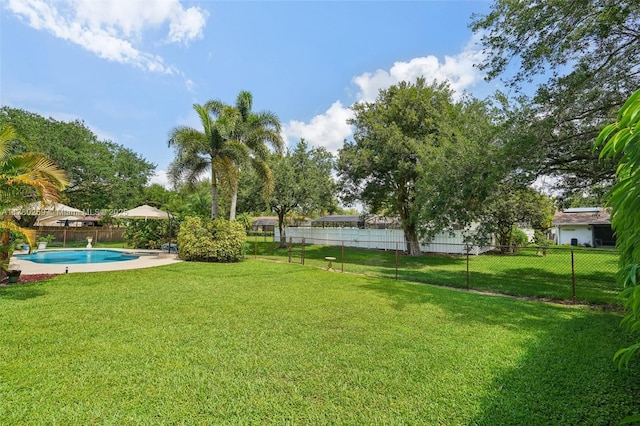 view of yard with a fenced backyard and a fenced in pool