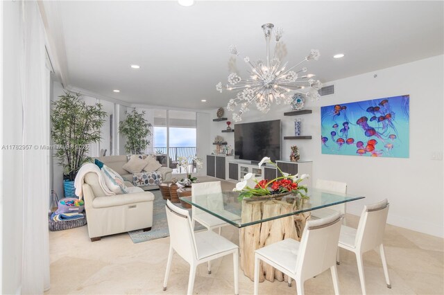 100 S Birch Rd Unit 1602C, Fort Lauderdale, FL 33316 - dining room with recessed lighting, a chandelier, and tile patterned floors