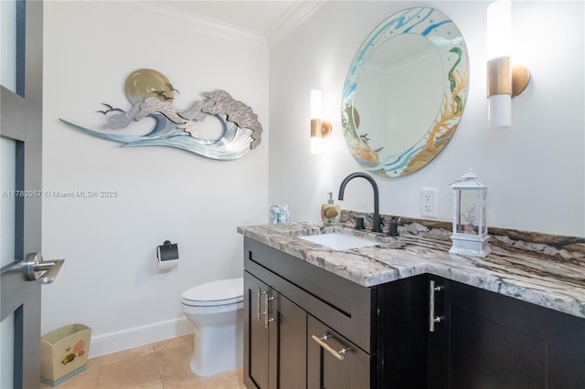 100 S Birch Rd Unit 1602C, Fort Lauderdale, FL 33316 - bathroom with vanity, toilet, crown molding, baseboards, and tile patterned flooring