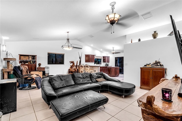 9 Bass Ave, Key Largo, FL 33037 - living room featuring ceiling fan, light tile patterned floors, and lofted ceiling