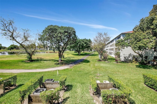 view of yard with a water view