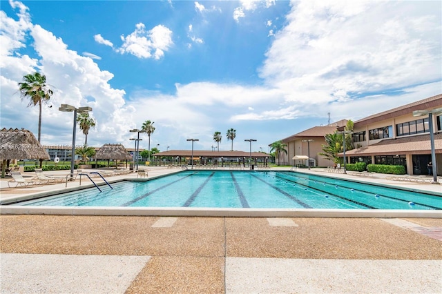 pool featuring a patio area and a gazebo