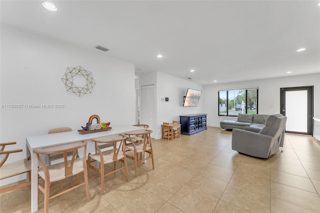 dining area with recessed lighting, visible vents, and light tile patterned floors